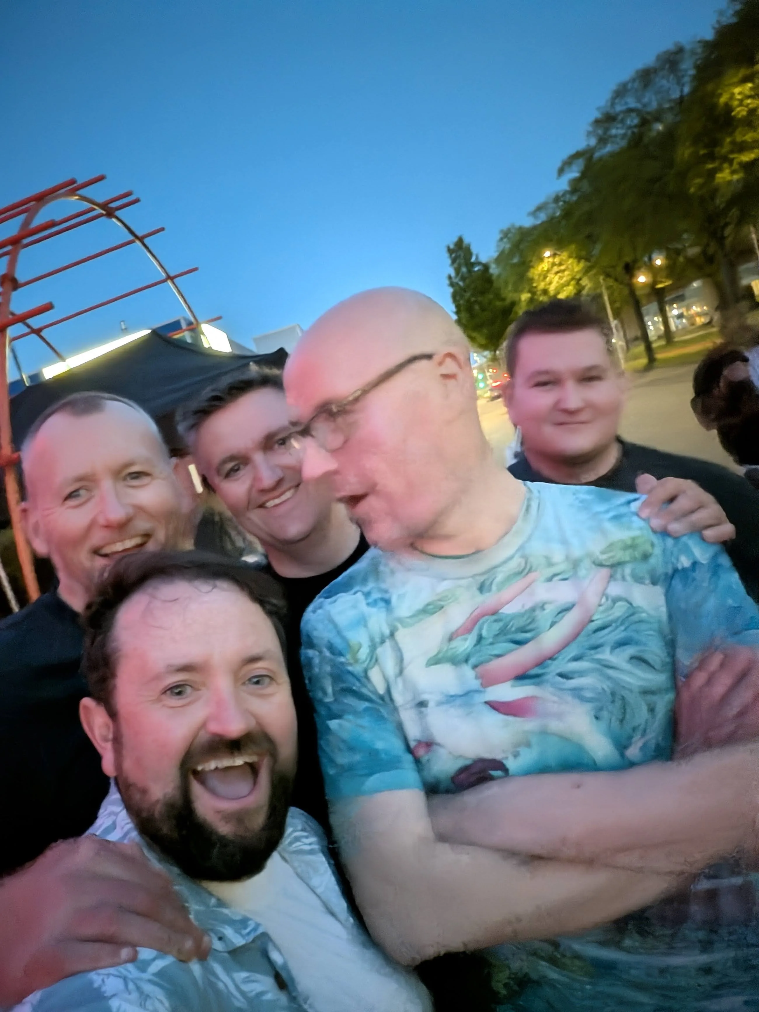 Group selfie outside during the night out